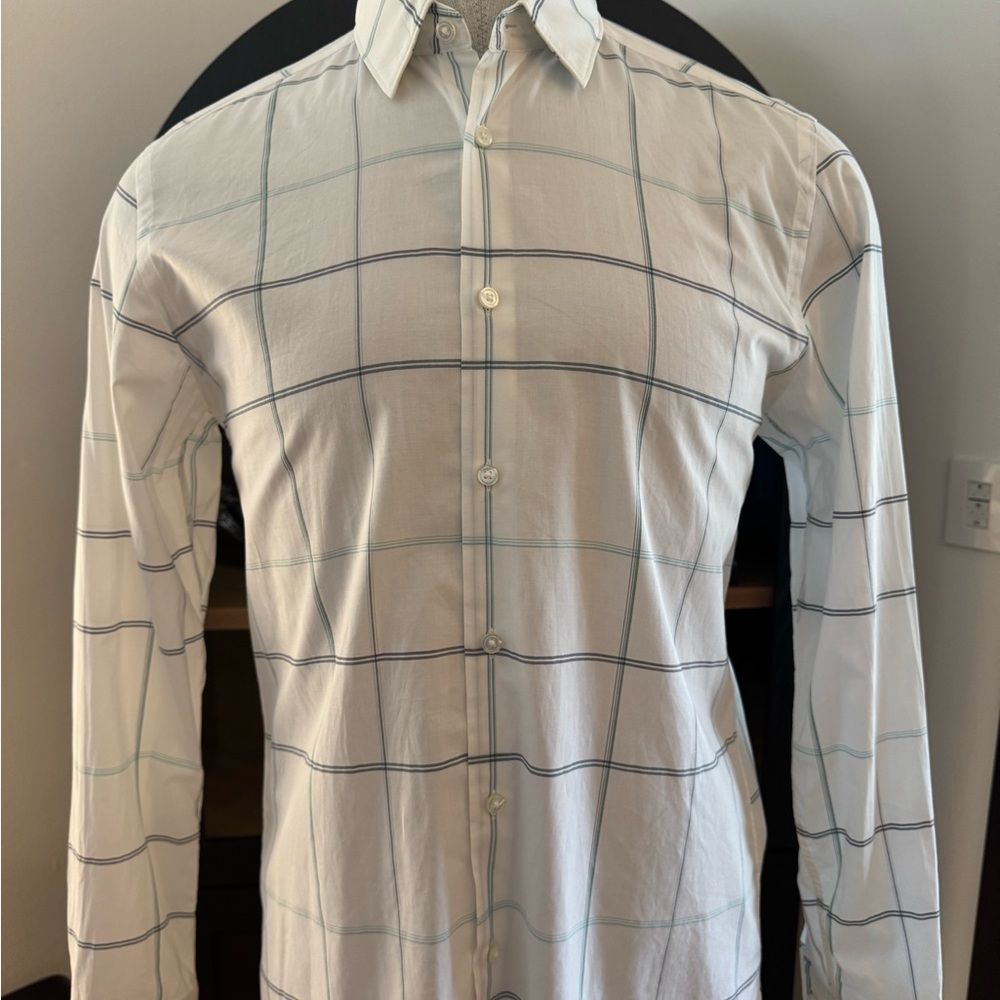 Hugo Boss White and Blue Grid Shirt